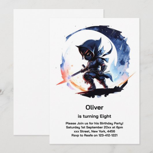 Ninja Birthday Uitnodiging (Voorkant / Achterkant)