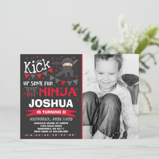 Ninja Birthday Uitnodiging Karate Birthday Party (Staand voorkant)