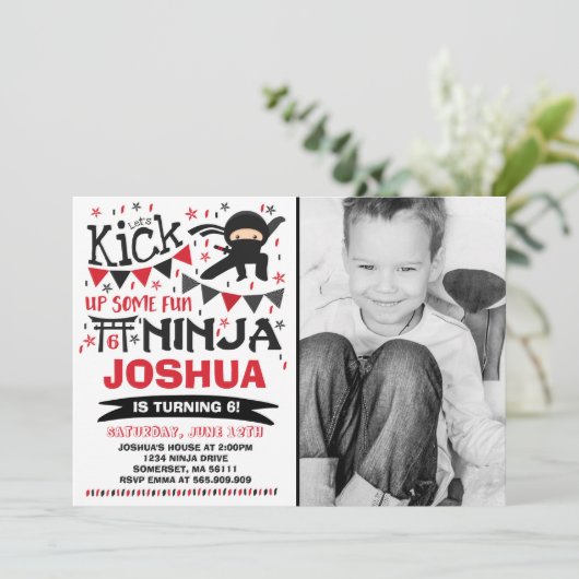 Ninja Birthday Uitnodiging Karate Birthday Party (Staand voorkant)