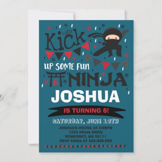 Ninja Birthday Uitnodiging Karate Birthday Party (Voorkant)