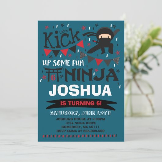 Ninja Birthday Uitnodiging Karate Birthday Party (Staand voorkant)