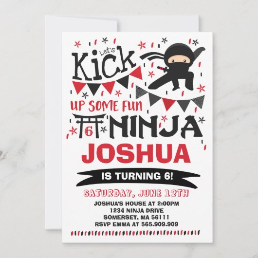 Ninja Birthday Uitnodiging Karate Birthday Party (Voorkant)