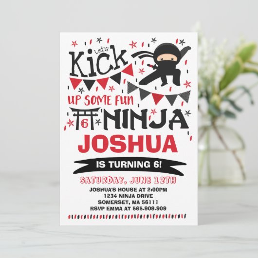 Ninja Birthday Uitnodiging Karate Birthday Party (Staand voorkant)