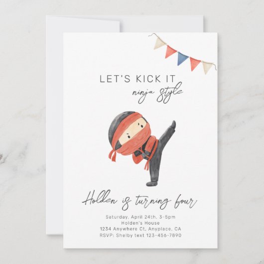 Ninja Birthday Uitnodiging | Uitnodiging van de pa (Voorkant)