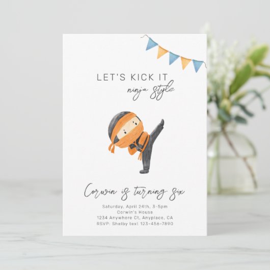 Ninja Birthday Uitnodiging | Uitnodiging van de pa (Staand voorkant)