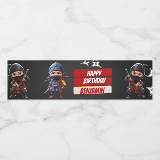 Ninja Birthday Waterfles Etiket (Enkel label)