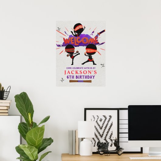 Ninja Birthday Welcome Sign Poster (Thuiskantoor)