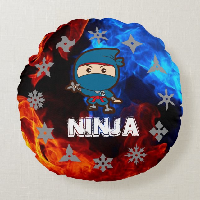 Ninja Boy Rond Kussen (Voorkant)