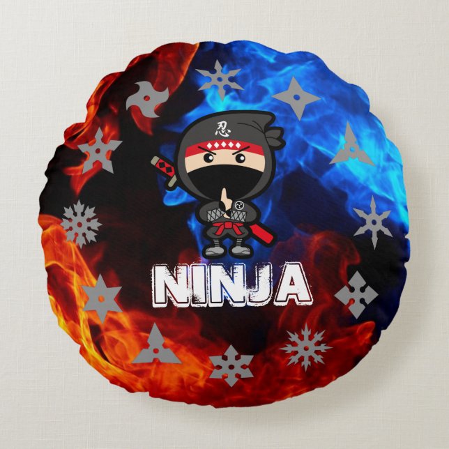 Ninja Boy Rond Kussen (Voorkant)