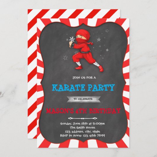 Ninja boy verjaardagsfeestje Uitnodiging (Voorkant / Achterkant)