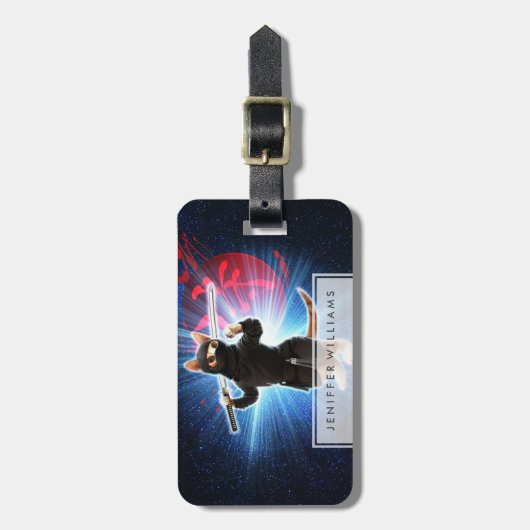 Ninja Cat in de ruimte. Bagagelabel (Voorkant verticaal)