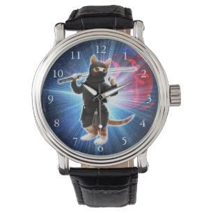 Ninja Cat in de ruimte. Horloge