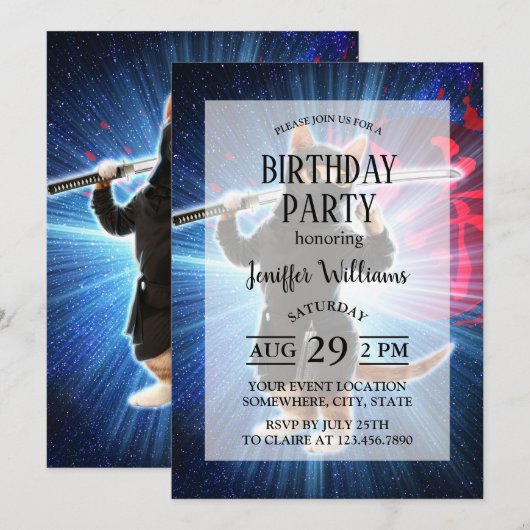 Ninja Cat in de ruimte. Kaart (Voorkant / Achterkant)