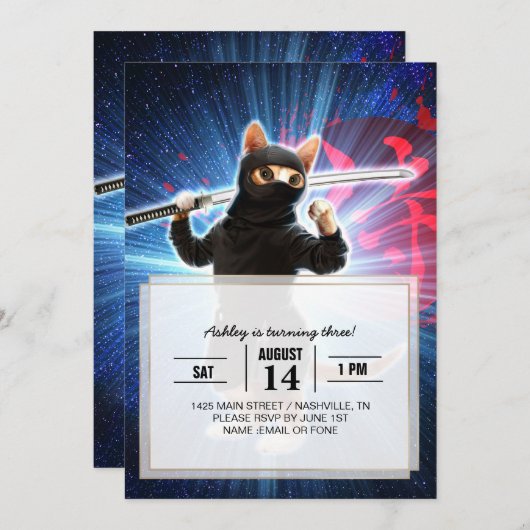 Ninja Cat in de ruimte. Kaart (Voorkant / Achterkant)