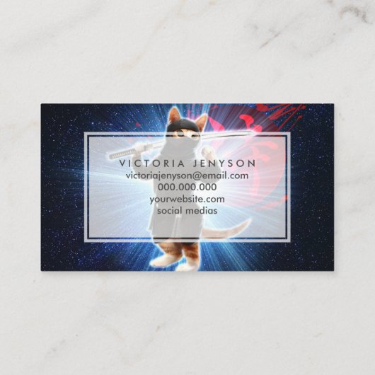 Ninja Cat in de ruimte. Visitekaartje (Achterkant)