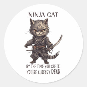 Ninja Cat, Japanse Samurai Kawaii Cat Tattoo Funn Ronde Sticker