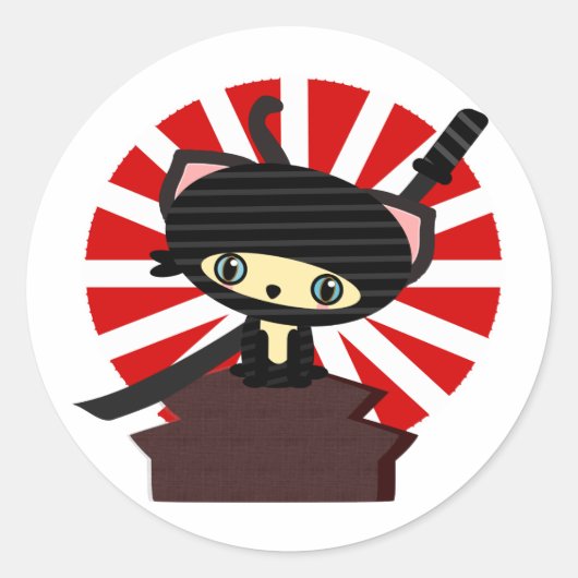 Ninja Cat Kawaii Ronde Sticker (Voorkant)