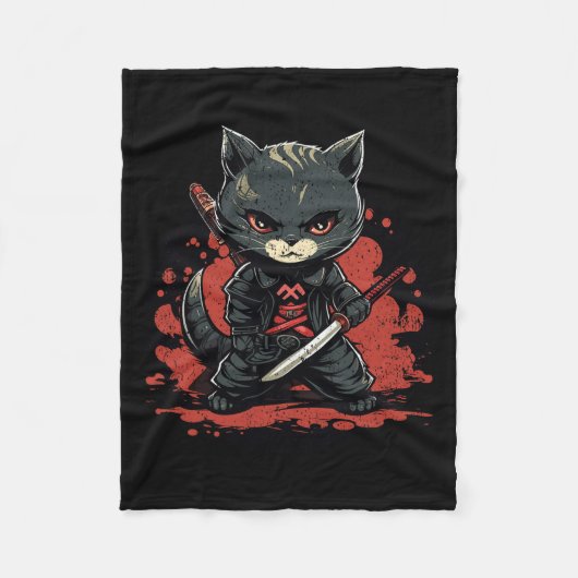 Ninja Cat Samurai Kat Fleece Deken (Voorkant)