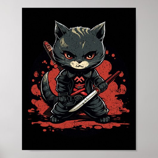 Ninja Cat Samurai Kat Poster (Voorkant)