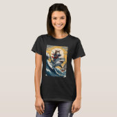 Ninja Cat Samurai Riding Shark Kawaii Anime Japane T-shirt (Voorkant volledig)