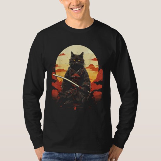 Ninja Cat Samurai Sword Meow Warrior T-shirt (Voorkant)