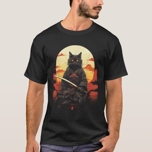 Ninja Cat Samurai Sword Meow Warrior T-shirt (Voorkant)