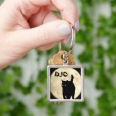 Ninja Cat Silhouette met Full Moon je initialen Sleutelhanger (Hand)