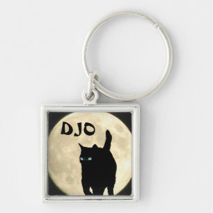 Ninja Cat Silhouette met Full Moon je initialen Sleutelhanger