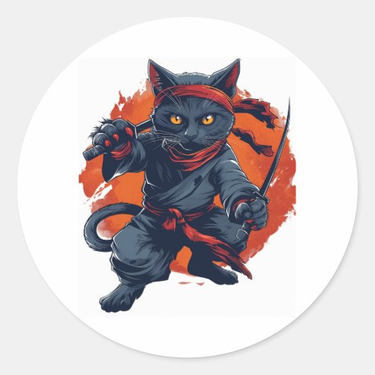 Ninja Cat Stealth Ronde Sticker (Voorkant)