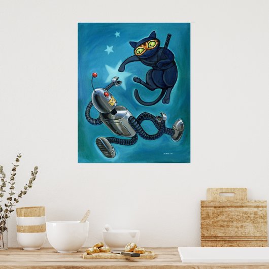 Ninja cat versus Robot Poster (Keuken)