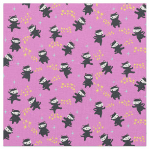 Ninja Cats met Star Power op roze achtergrond Stof
