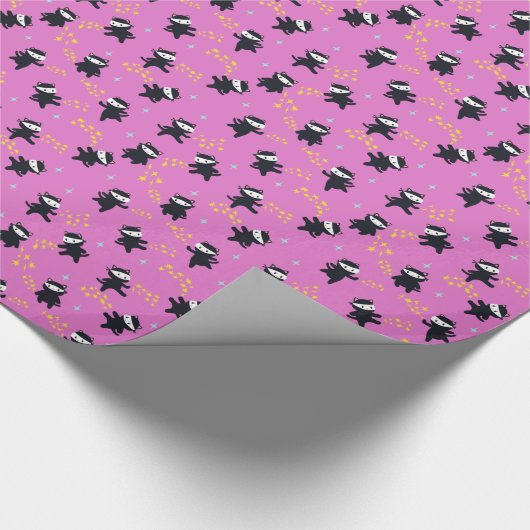 Ninja Cats met Star Power op roze Cadeaupapier (Hoek)