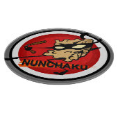 NINJA CHEESE MET NUNCHUCKS ROUND CUTTING BOARD SNIJPLANK (Hoek)