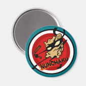 NINJA CHEEST MET NUNCHUCKS ROUND MAGNET (Voorkant / Achterkant)