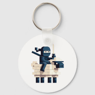 Ninja die op een schaap rijdt Block Style Karakter Sleutelhanger