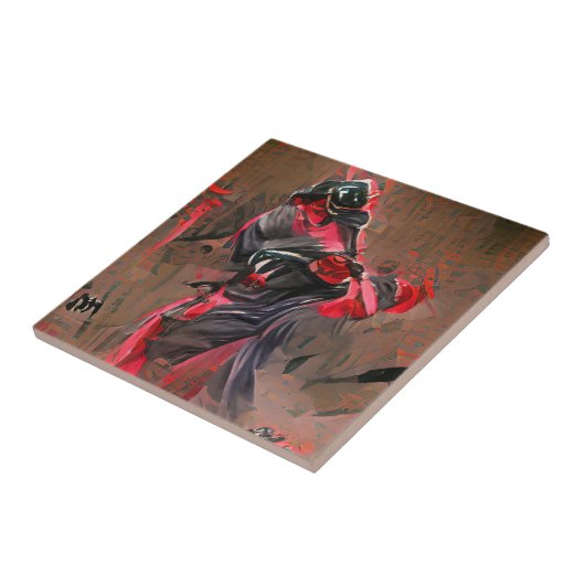 Ninja doodgrafische abstracte kunst tegeltje (Zijkant)