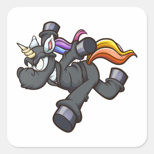ninja eenhoorn running angry cartoon vierkante sticker (Voorkant)