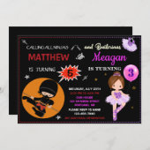 Ninja en ballerina verjaardagsuitnodiging Twee the Kaart (Voorkant / Achterkant)