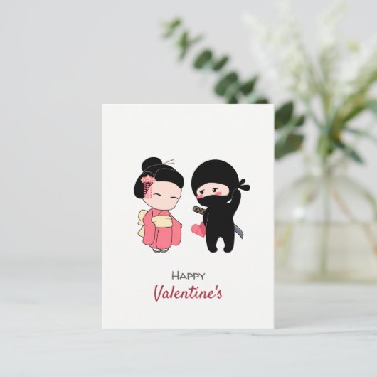 Ninja en Geisha Happy Valentijn Feestdagenkaart (Staand voorkant)