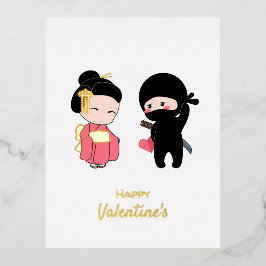 Ninja en Geisha Happy Valentijn Folie Feestdagen Briefkaart