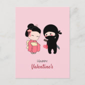 Ninja en Geisha Happy Valentijn op Roze Feestdagenkaart (Voorkant)
