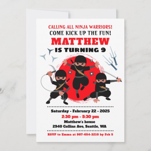 Ninja feestje verjaardagsuitnodiging, Karate Kaart (Voorkant)