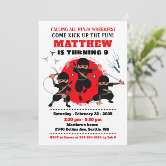 Ninja feestje verjaardagsuitnodiging, Karate Kaart (Staand voorkant)