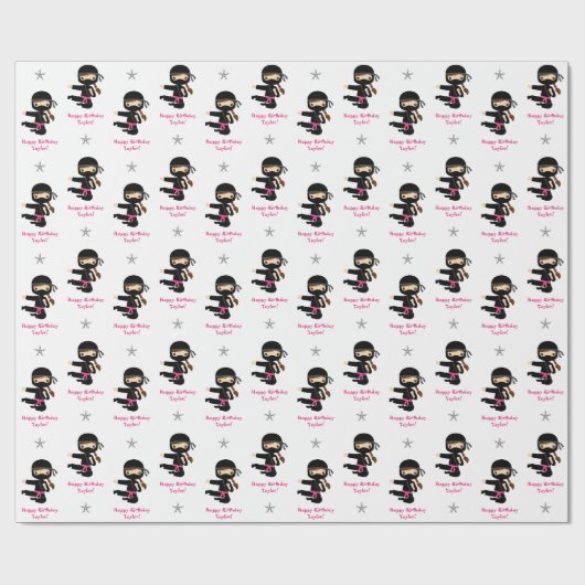 Ninja Gift Wrap Girl Pink Black Gepersonaliseerd Cadeaupapier (Vlak)