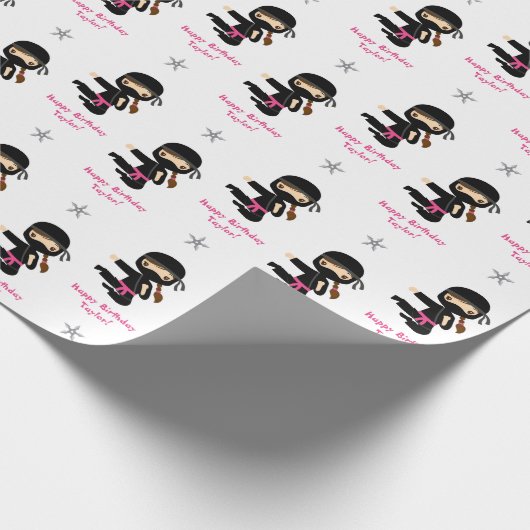 Ninja Gift Wrap Girl Pink Black Gepersonaliseerd Cadeaupapier (Hoek)
