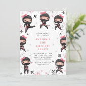 Ninja Girl Birthday Invitation, Cute Pink Karate Kaart (Staand voorkant)