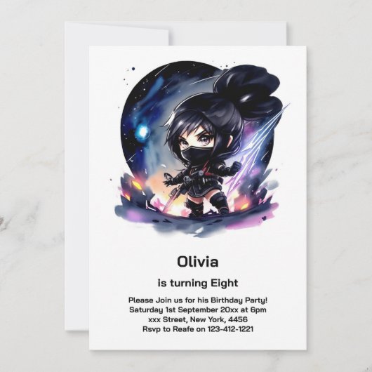 Ninja Girl Birthday Uitnodiging (Voorkant)