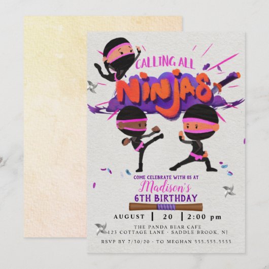 Ninja Girl Birthday Uitnodiging (Voorkant / Achterkant)