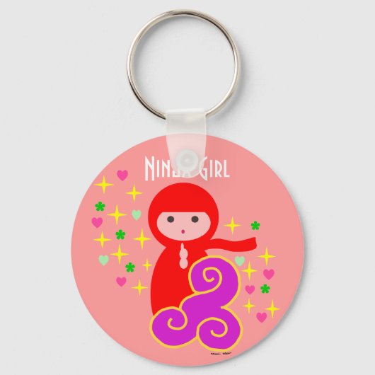 Ninja Girl in het rood Sleutelhanger (Voorkant)