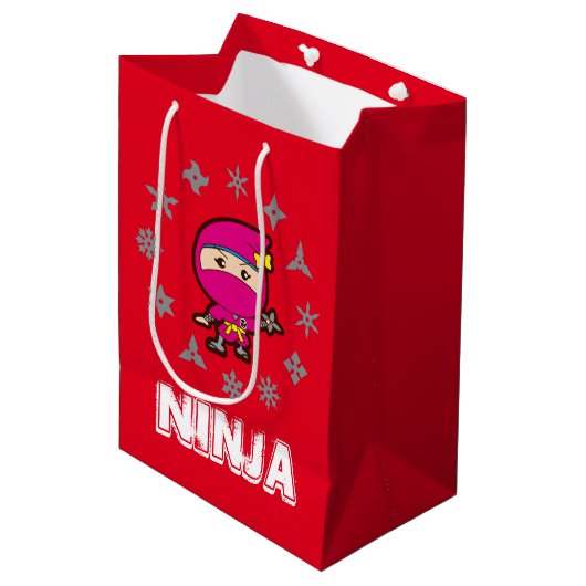 Ninja Girl Kerstmis Medium Cadeauzakje (Voorkant Gekanteld)